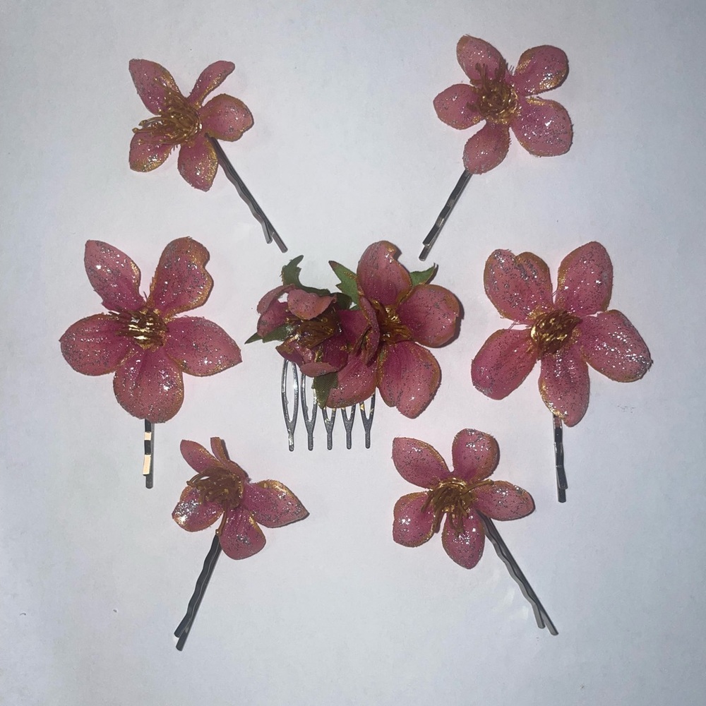 Pink Floral Hair Accessories Set